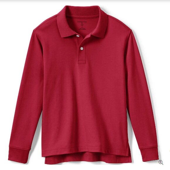 NWOT LANDS END KIDS supersoft cotton long sleeve red polo SIZE L/G 12-14 Yrs - Picture 1 of 3